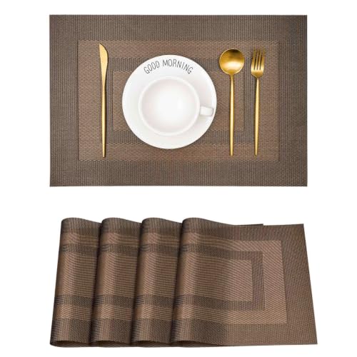GIVERARE Placemats Set of 4, Heat-Resistant Woven Vinyl Placemat, Non-Slip Washable PVC Table Mat, Easy to Clean Premium Plastic Mats for Dining, Kitchen Table (Dark Brown) - color: Dark Brown