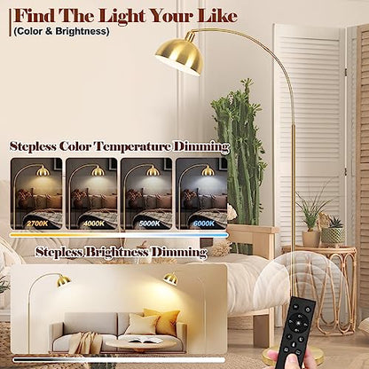 VenzBlomia Upgraded Arc Floor Lamps for Living Room, Gold, Dimmable - color: Gold