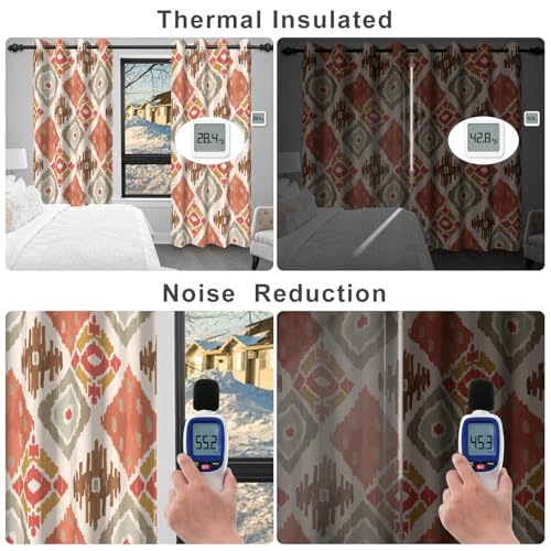 Abstract Geometric Patterned Blackout Curtains for Bedroom and Living Room, Room Darkening Window Blackout Curtains 84 Inches Long, Thermal Soundproof Bedroom Curtains 2 Panel Sets with Tiebacks - color: Abstract Pattern Print