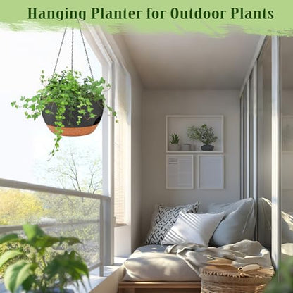 12 Inch Self Watering Hanging Planters with Removable Reservoir, 2 Pack - color: Black, size: 12 Inch