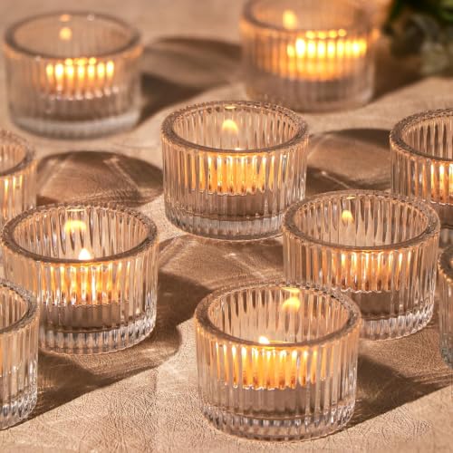 24 Pack Tea Light Candle Holders, Glass Clear Tealight Candle Holder - color: Clear, size: 1.3" x 2"