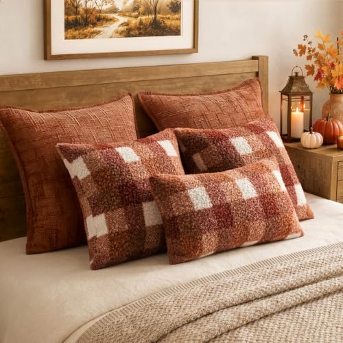 MIULEE Fall Plaid Pillow Covers Boucle Rust 16x16 Set of 2 - color: Rust, size: 16" x 16" (Pack of 2)