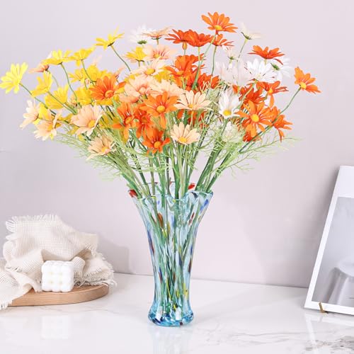 9.0" H Aqua Blue Glass Vases for Flower, Unique Hand Blown Glass Vase - color: Aqua