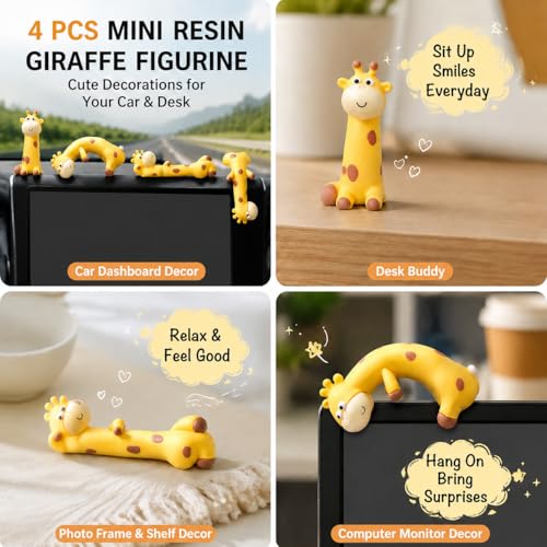 4Pcs Giraffe Monitor Figurines, Monitor Buddy, Mini Desk Figurines - color: Gold-giraffe