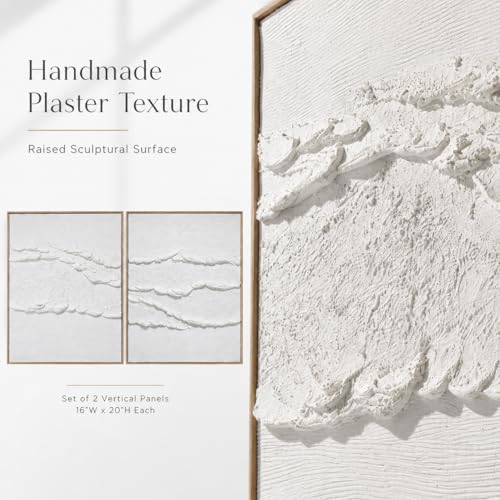 Artiluxy Neutral Abstract Wall Art Set of 2, Framed 3D Textured, 16x20 Inch - color: White B