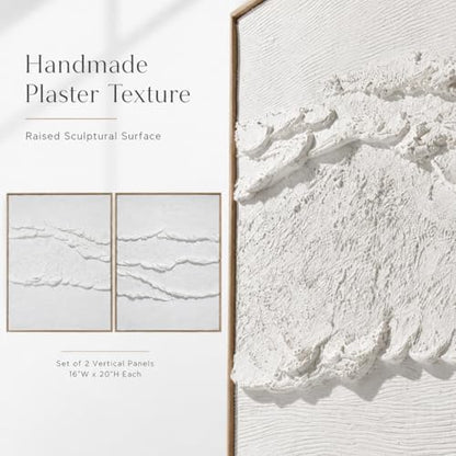 Artiluxy Neutral Abstract Wall Art Set of 2, Framed 3D Textured, 16x20 Inch - color: White B