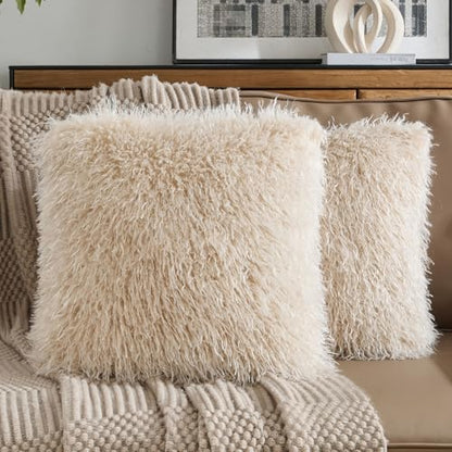 FUTEI Pack of 2 Faux Wool Throw Pillow Covers 18x18 Inch, Beige - color: Beige