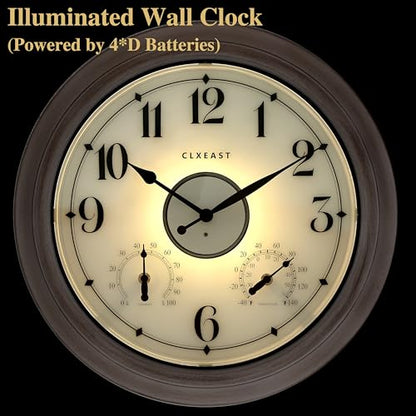 CLXEAST 18" Illuminated Outdoor Clocks for Patio Waterproof - color: Weathered Whitewash