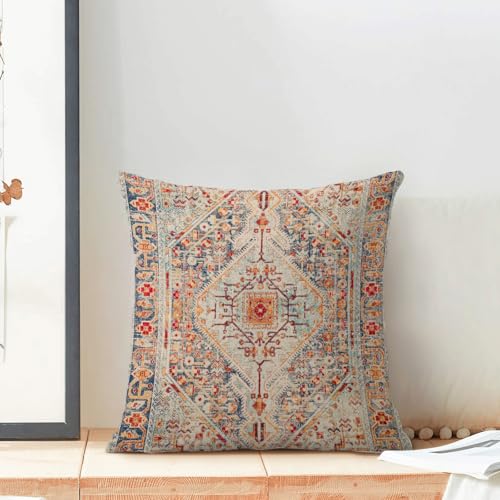Boho Pillow Covers 18x18 Set of 2, Bohemian Carpet Pattern Blue Red Decorative Throw Pillows Vintage Farmhouse Outdoor Farmhouse Pillows for Sofa Couch Bedroom Decor - color: Blue Red, size: 18" x 18" (Pack of 2)