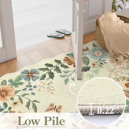 Lahome Floral Round Area Rugs, Washable Circle Small Round Rug 3ft Non-Slip - color: Beige, size: 3'(Round)
