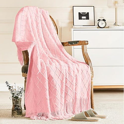 inhand Pink Knitted Throw Blanket for Couch and Bed, 60"x80" - color: Pink, size: 60"x80"