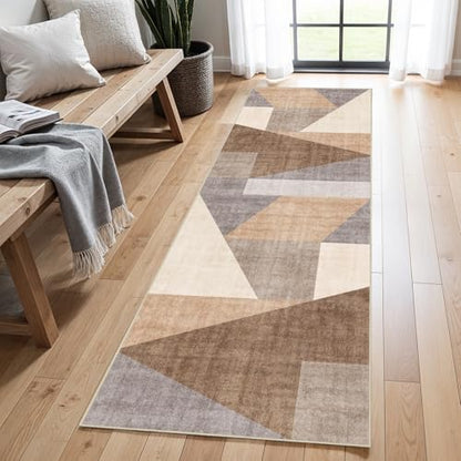3x8 Washable Geometric Runner Rug - Non-Slip Backing Hallway Rugs Tan Beige - color: Tan Beige, size: 3' x 8' (Rectangular)