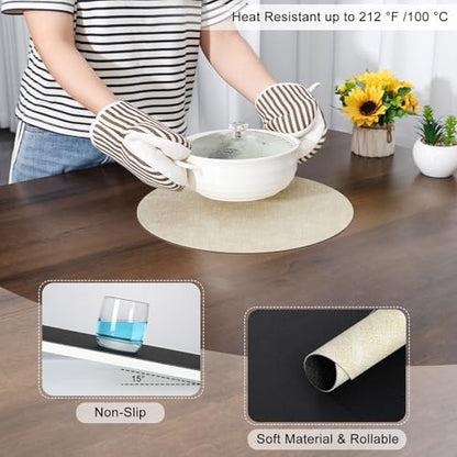 Myir JUN 14" Round Placemats Set of 4, Reversible Dual-Color Place Mats - color: Cream-white Black