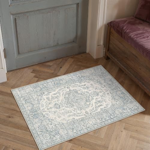 PureCozy Blue 2x3 Area Rug Washable Vintage Distressed - color: Accent | Blue, size: 2' x 3' (Rectangular)