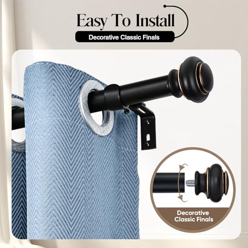 SIMEWIN Heavy Duty Window Curtain Rods, 72-144 Inches, Black with Gold Finials, Adjustable for Bedroom, Living Room, Patio - color: Black, size: 28"-144"