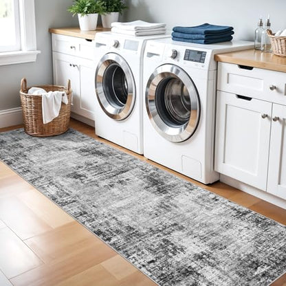 Modern Abstract 2x10ft Runner Rug: Washable Non Slip Kitchen Rugs Black - color: Black, size: 2' x 10' (Runner)