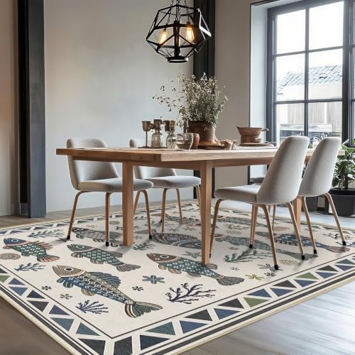 Fish Ocean Area Rug 5x7 for Living Room Coastal Rugs Low Pile Soft Non Slip - color: Fish, size: 5'x7' (Rectangular)