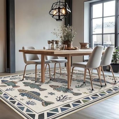 Fish Ocean Area Rug 5x7 for Living Room Coastal Rugs Low Pile Soft Non Slip - color: Fish, size: 5'x7' (Rectangular)