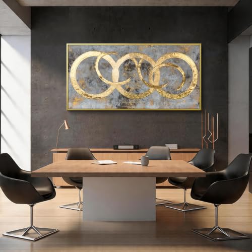 I@U Gold Circle Wall Art Prints 29"x59" Gold Frame Wall Art For Living Room - color: IU1F, size: 59"L x 29"W