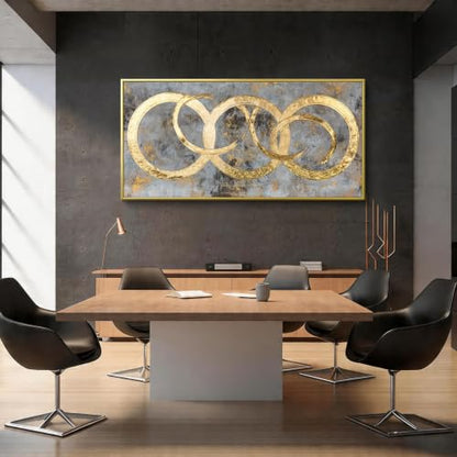 I@U Gold Circle Wall Art Prints 29"x59" Gold Frame Wall Art For Living Room - color: IU1F, size: 59"L x 29"W