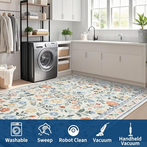 GarveeHome Washable Floral Area Rug 6x9 Low Pile Nursery Bedroom Green - color: Green, size: 6' x 9' (Rectangular)