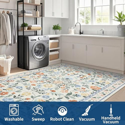 GarveeHome Washable Floral Area Rug 6x9 Low Pile Nursery Bedroom Green - color: Green, size: 6' x 9' (Rectangular)