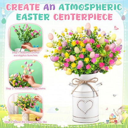 Riceshoot Easter Table Centerpieces Include 3 Easter Egg Floral Picks 5 Eucalyptus Stems Plants with Vase Artificial Easter Egg Flower Arrangement for Easter Spring Party Office Home Decoration