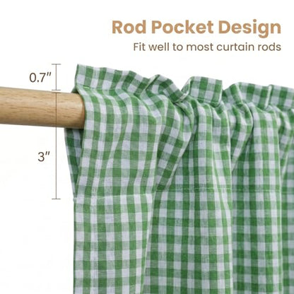 Farmhouse Valance Curtains, Cotton Kitchen Valance Rustic Style Window Valance Half Curtain for Living Room Bathroom Cafe, Rod Pocket, Green White Gingham Plaid, 59 X 20 Inch - color: Green White Gingham Plaid, size: 59"W x 20"L (Pack of 1)