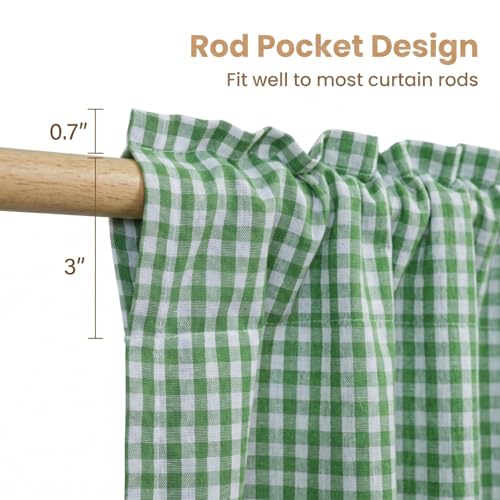 Farmhouse Valance Curtains, Cotton Kitchen Valance Rustic Style Window Valance Half Curtain for Living Room Bathroom Cafe, Rod Pocket, Green White Gingham Plaid, 59 X 24 Inch - color: Green White Gingham Plaid, size: 59"W x 24"L (Pack of 1)