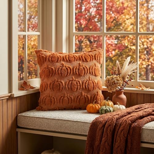 AVOIN colorlife Caramel Fall Pumpkin Throw Pillow Covers 18x18 Inch - color: Caramel, size: 18" x 18" (Pack of 2)