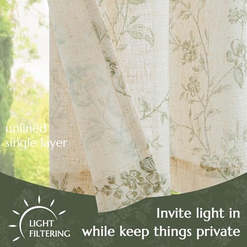 jinchan Floral Linen Kitchen Tier Curtains, 24 Inch, 2 Panels, Green - color: Alisa Green, size: 26"W x 24"L (Pack of 2)