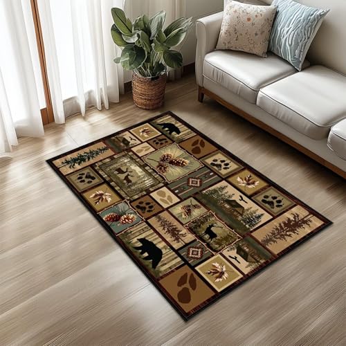 Washable 2x3 Entryway Rug,Deer Bear Wildlife Rustic Cabin Area Mat - size: 2'x3'