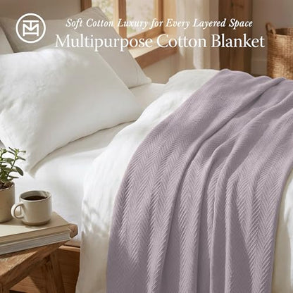 Threadmill Luxury 100% Cotton King Herringbone Blanket, Lilac - color: Lilac, size: King (106" x 92")