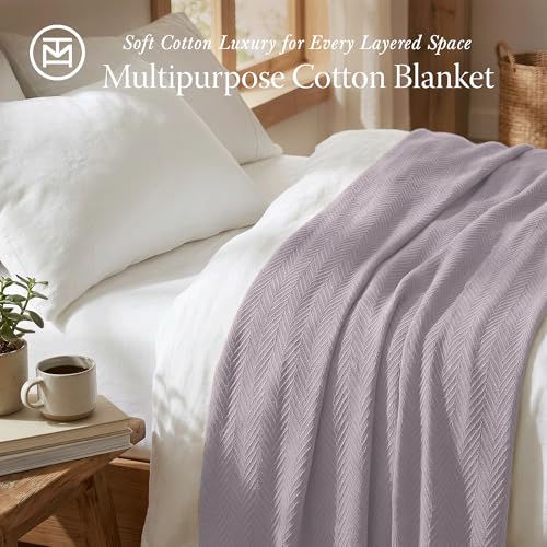 Threadmill Luxury 100% Cotton Queen Herringbone Blanket, Lilac - color: Lilac, size: Queen (90" x 92")