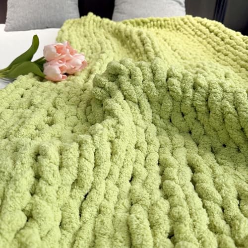 Soft Chunky Knit Throw Blanket for Couch, Cozy Warm Knitted Blankets - color: Green, size: 40\"x40\"(Small SizeThrow)