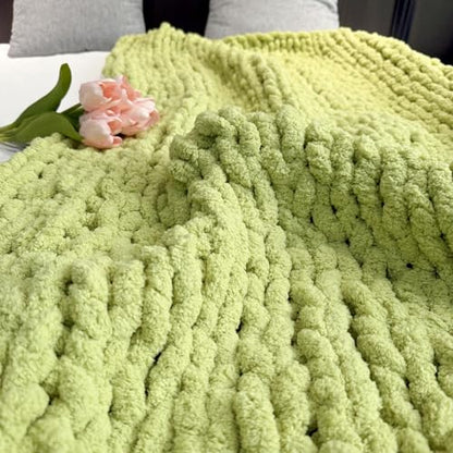 Soft Chunky Knit Throw Blanket for Couch, Cozy Warm Knitted Blankets - color: Green, size: 40\"x40\"(Small SizeThrow)