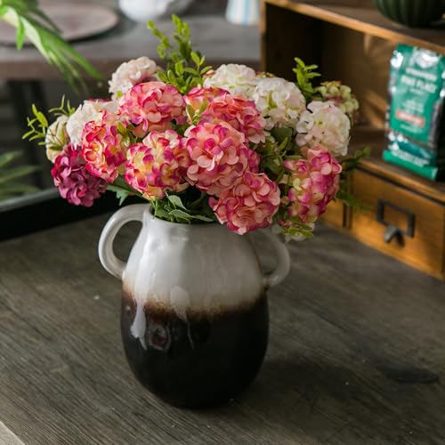 Tanvecle White Grad Ceramic Vase with Handles, 7" Modern Farmhouse Decor - color: White Grad