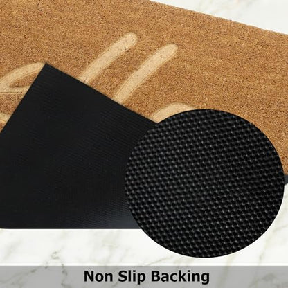 Coir Doormat - 17x30 inch Deep Groove Dirt Trapping Hello Design - color: Hello - Impression, size: 1'5" x 2'6" (Rectangular)