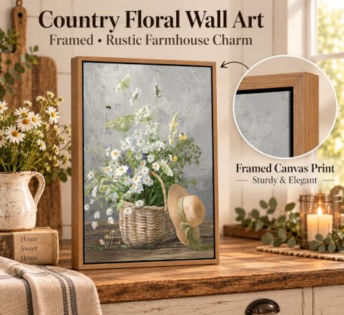 Framed Rustic Daisy Canvas Wall art - color: Daisy-Framed, size: 24"L x 16"W