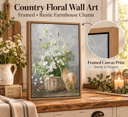 Framed Rustic Daisy Canvas Wall art - color: Daisy-Framed, size: 24"L x 16"W