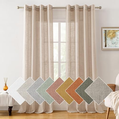 HOMEIDEAS Beige Linen Textured Sheer Curtains, 52 X 108 Inch,2 Panels - color: Beige/Taupe, size: 52"W x 108"L (Pack of 2)