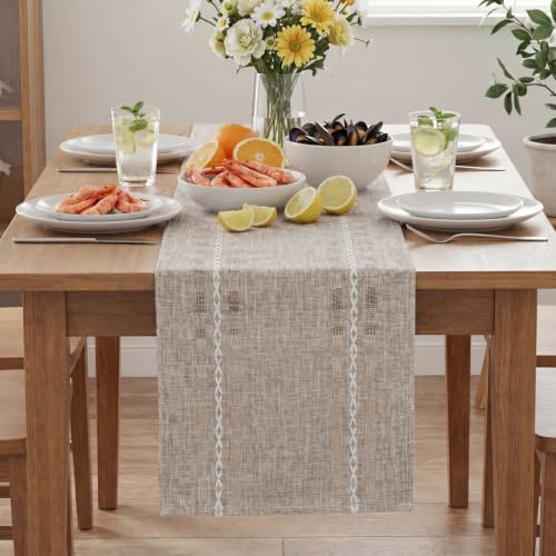 Artoid Mode Brown Embroidered Blend Farmhouse Hollow Table Runner, Seasonal Rustic Kitchen Dining Table Decoration for Home Party Decor 13x48 Inch - color: Brown, size: 13" x 48", Table Runner