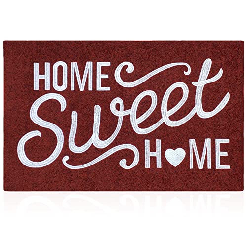AAZZKANG Red Front Door Mat Decorative Entrance Mats with Non Slip Rubber Backing Easy to Clean Home Sweet Home Doormat for Patio,High Traffic Areas - color: Dark Red, size: 18" x 28" (Rectangular)