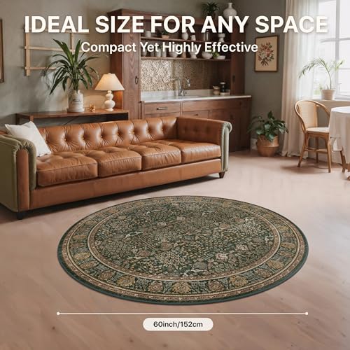 Bavni 5ft Round Area Rug 5x5, Washable Non Slip, Dark Green Brown - color: Dark Green Brown, size: 5' (Round)