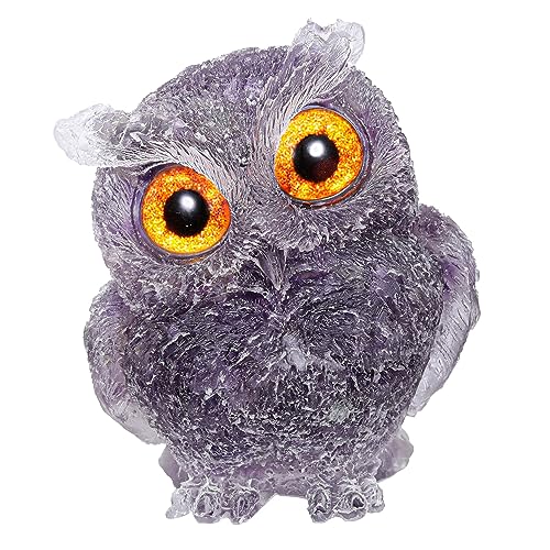 Jovivi 2.5" Natural Amethyst Crystal Owl Statue Hand Carved Resin Figurines - color: Amethyst