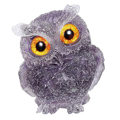 Jovivi 2.5" Natural Amethyst Crystal Owl Statue Hand Carved Resin Figurines - color: Amethyst