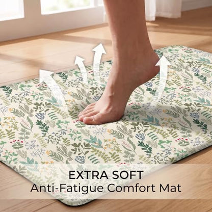 Kitchen Floor Mat 36x20in Waterproof Anti-Fatigue Kitchen Mats - color: Green Leaves and Brunches