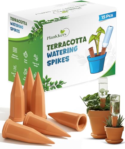 Plant Watering Devices, Self Watering Spikes, Self Watering Planter Insert, Terracotta Watering Spikes, Plant Watering Spikes, Vacation Plant Watering Devices, Water Plants While Away - color: Terracotta - 15 Pcs (Pack of 1)