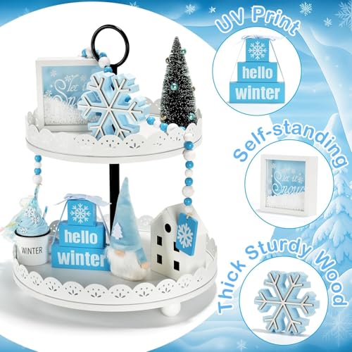 Winter Decoration for Home Office 8 PCS Blue Winter Tiered Tray Decor Set - color: Winter