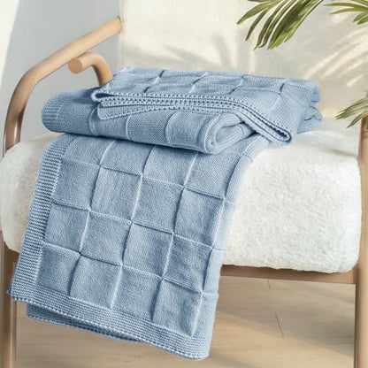 Whale Flotilla Checkered Knit Throw Blanket for Couch, Blue - color: Blue, size: 60x80 Inch